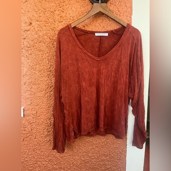 Women’s Project Social T V-Neck Long Sleeve Acid Wash Orange Size Extra Small - Picture 1 of 3